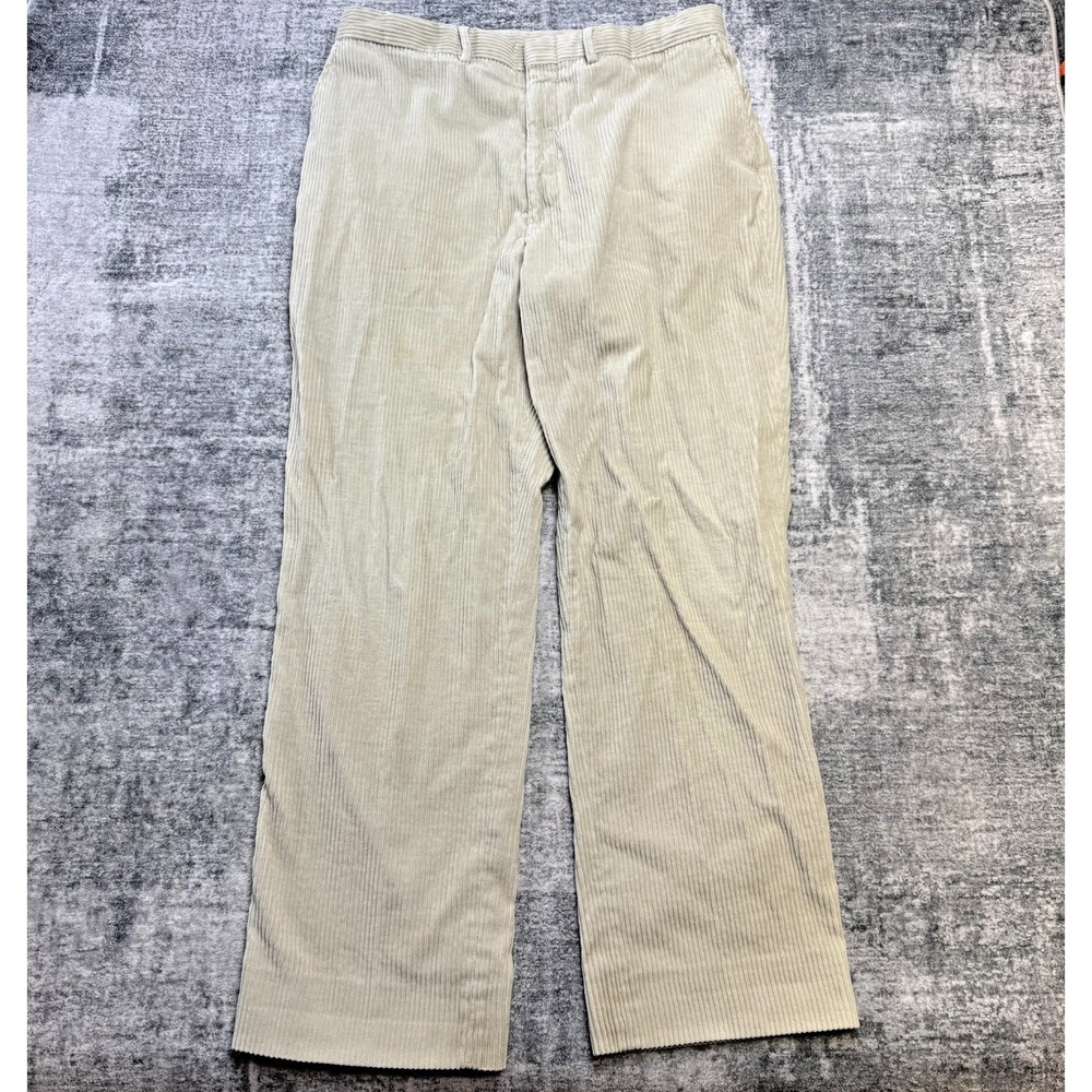 VTG Lands End Corduroy Pants Mens Fits 36x31 Cream Wide Wale Field Trousers USA